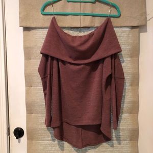 Off the shoulder mauve colored sweater